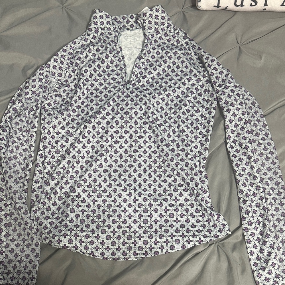 Walter Hagen Purple and White Patterned Quarter Zip Shirt